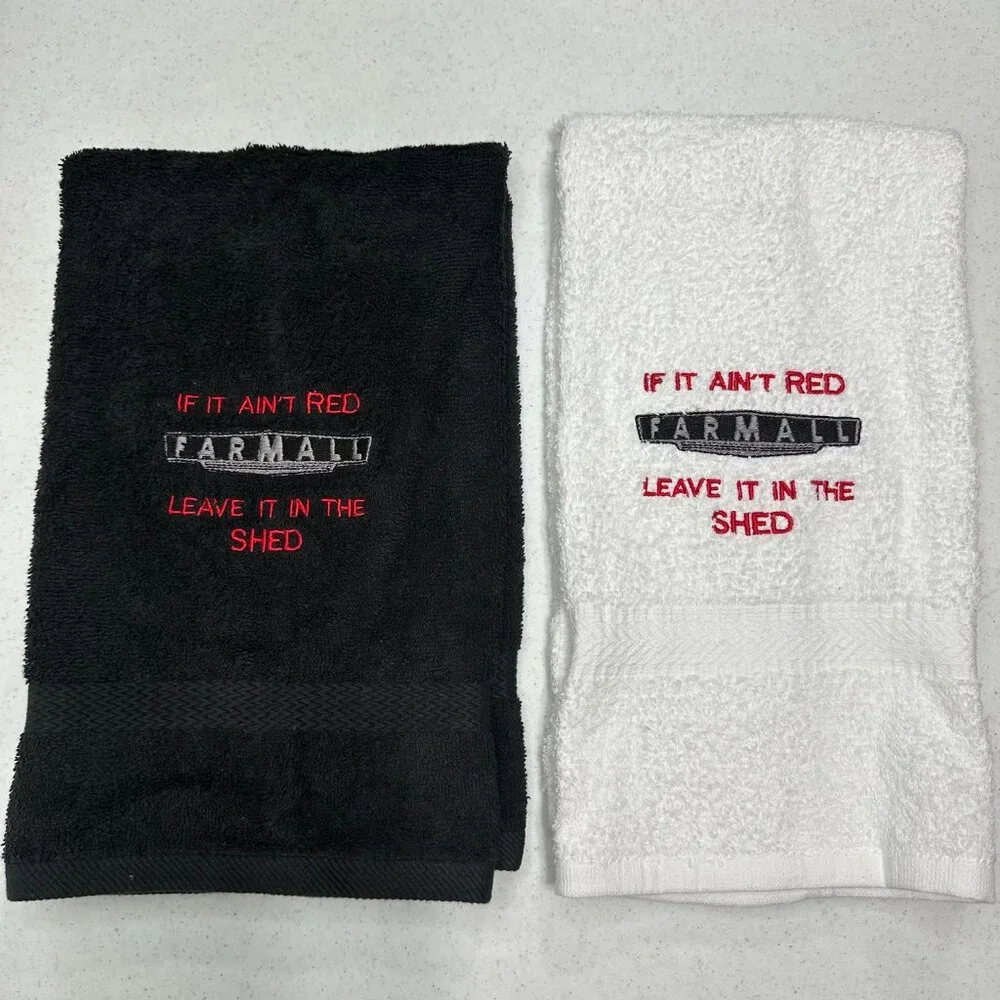 Farmall Towels Embroidered Hand Towel Set Red Black Bathroom Farm Tractor Decor